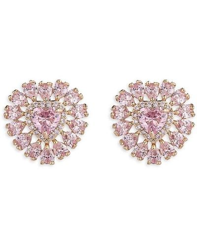 Eye Candy LA The Luxe Angelina Goldtone & Cubic Zirconia Heart Stud Earrings - Pink