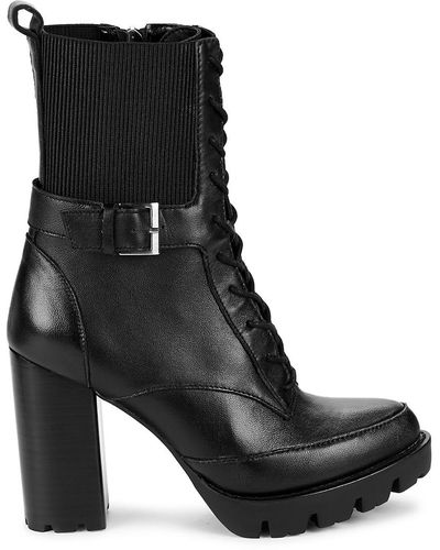 Charles David Gimmick Leather Stack-Heel Combat Boots - Black
