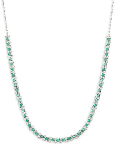 Effy ENY Sterling, Diamond & Emerald Half Tennis Necklace - Metallic