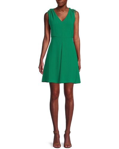 Vince Camuto Chiffon Deep-V Ruched Mini Dress - Green