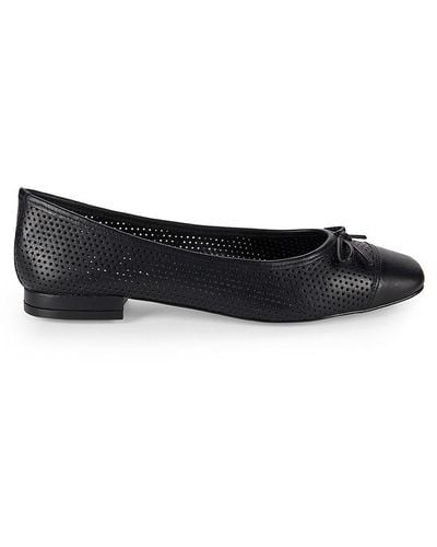 Saks Fifth Avenue Danielle Faux Leather Perforated Bow Ballet Flats - Black