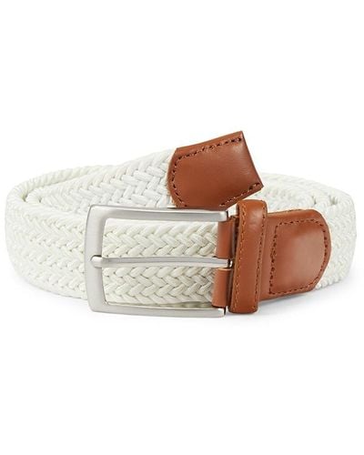 W. Kleinberg Leather Back Woven Belt - White
