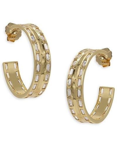 CZ by Kenneth Jay Lane Look Of Real 14k Goldplated & Emerald Cubic Zirconia Hoop Earrings - Metallic