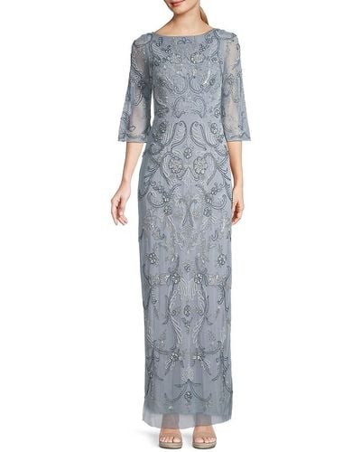 Aidan Mattox Beaded Boatneck Gown - Blue