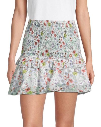 7021 Ruffle Floral-print Skirt - White