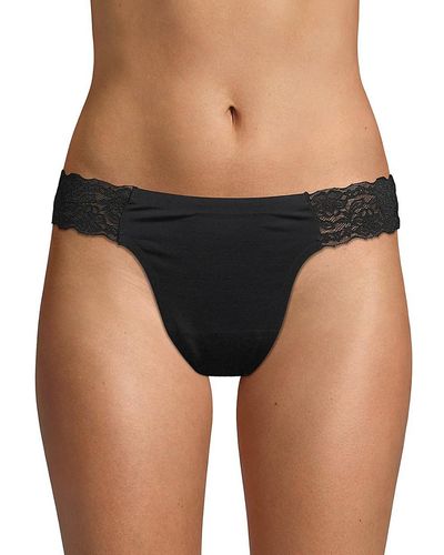 Ava & Aiden Stretch Lace Trimmed Thongs - Black