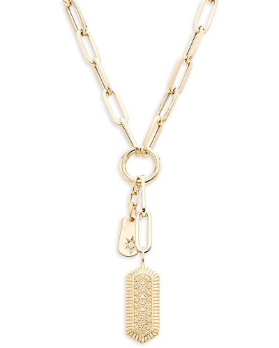 Saks Fifth Avenue 14k Yellow Gold & 0.1 Tcw Diamond Hexagon Tag Lariat Necklace - Metallic