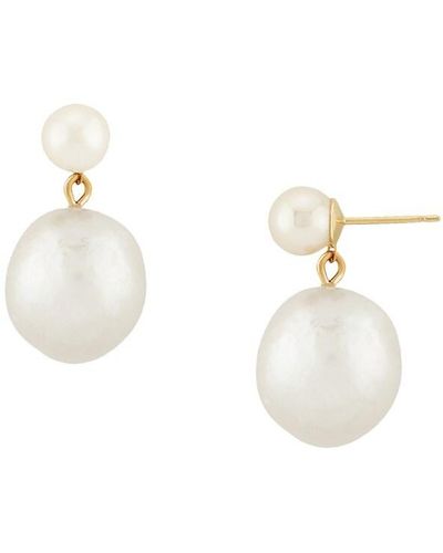 Saks Fifth Avenue Saks Fifth Avenue 14k Yellow Gold & Freshwater Baroque Pearl Drop Earrings - White
