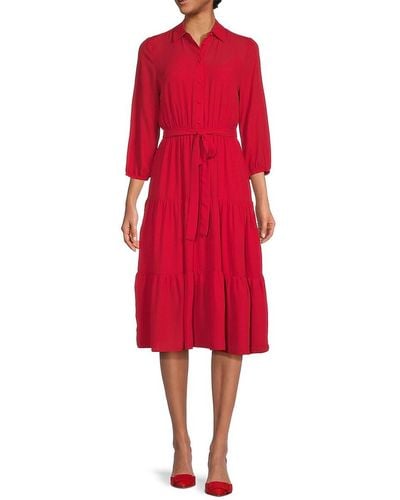 Nanette Lepore Flounce Hem Belted Midi Dress - Red