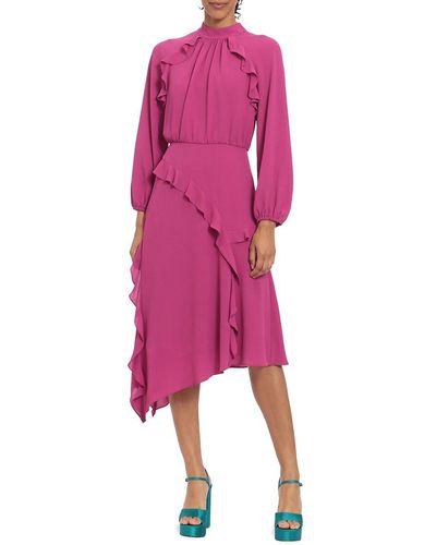 Donna Morgan Mockneck Ruffle Midi Dress - Pink