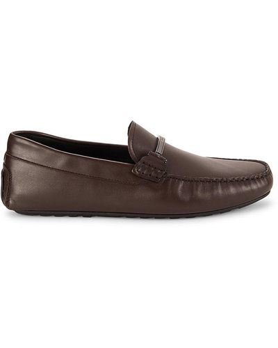 BOSS Leather Bit Driving Loafers - Brown