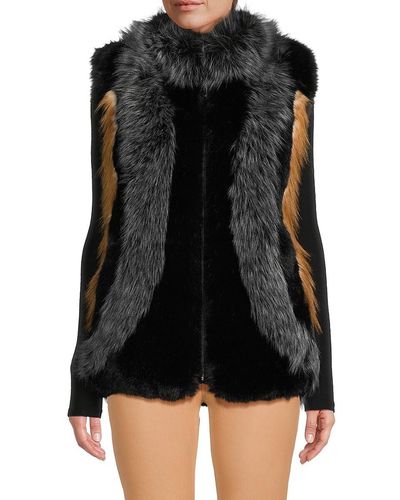 Belle Fare Multicolor Faux Fur Zip Up Vest - Black