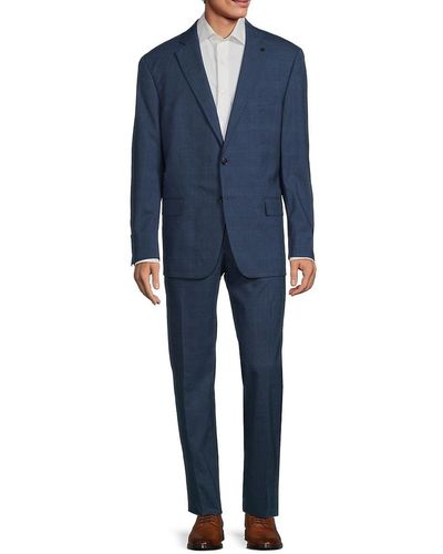 Hart Schaffner Marx New York Fit Plaid Wool Blend Suit - Blue