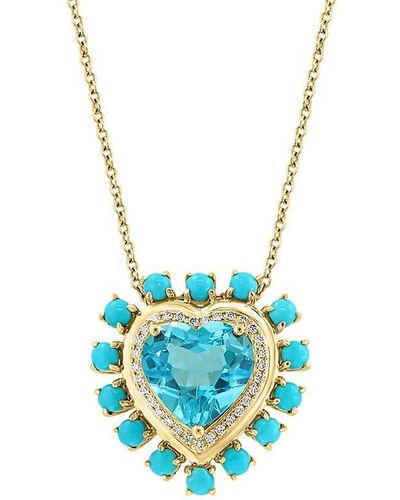 Effy 14K, Topaz, & Diamond Heart Pendant Necklace - Blue