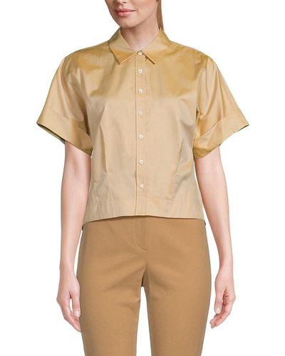 Theory Short-sleeve Cropped Button-down Shirt - Natural