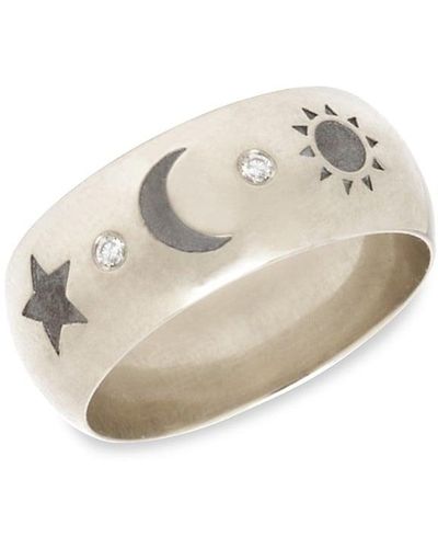 Zoe Chicco Total Eclipse 14k White Gold & 0.03 Tcw Diamond Sun Moon Stars Band Ring