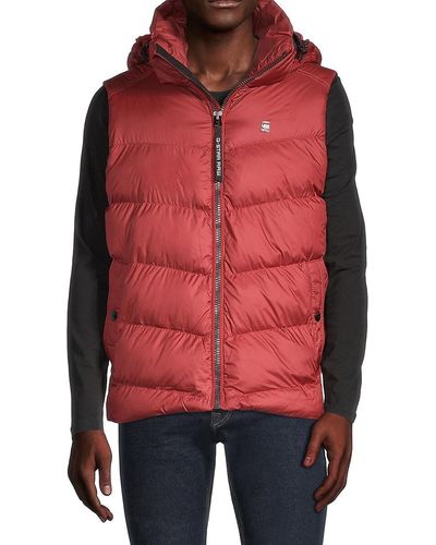 G-Star RAW Whistler Hooded Chevron-quilted Puffer Vest - Red