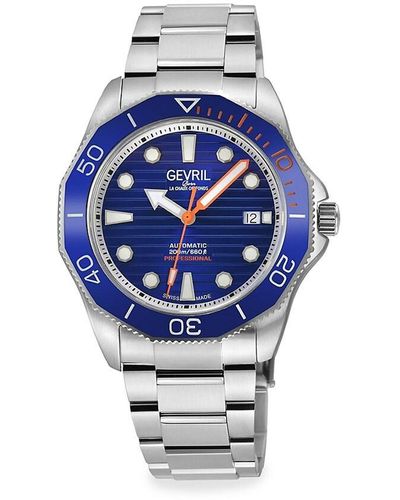 Gevril Pier 90 42Mm Stainless Steel Bracelet Watch - Blue