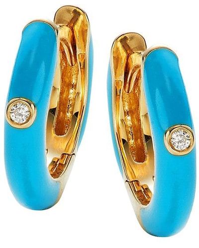 Nephora 14k Yellow Gold, Diamond & Enamel Huggie Hoop Earrings - Blue