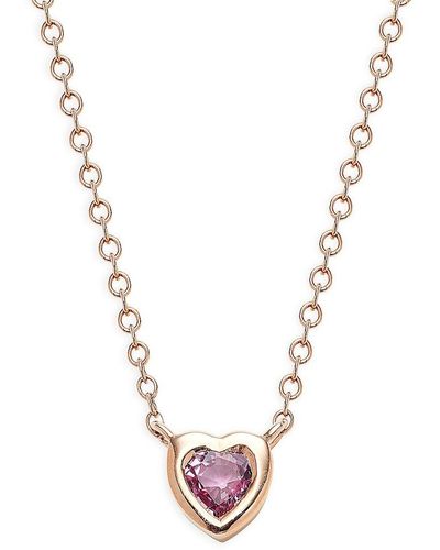 EF Collection Core 14K Rose & Sapphire Heart Necklace - Metallic