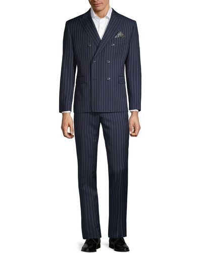 Tallia Standard-fit Double-breasted Pinstripe Suit - Blue