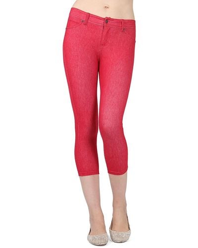 Memoi Zipper Cotton-Blend Capri Leggings - Red