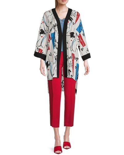 Karl Lagerfeld Print High Low Open Front Kimono - Red
