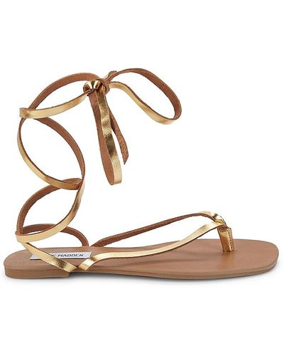 Steve Madden Kanal Tie-up Leather Flat Sandals - Metallic