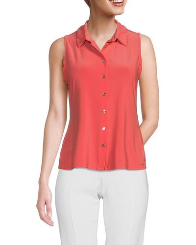 Tommy Hilfiger Sleeveless Button Down Shirt - Red