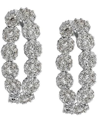 Hueb Diamond Flower 18k White Gold & 4.3 Tcw Diamond Hoop Earrings - Metallic