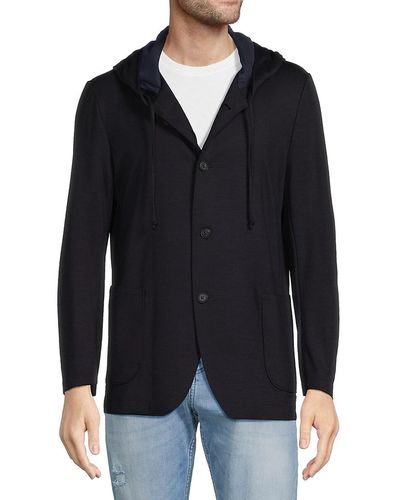 Samuelsohn Solid Hooded Jacket - Blue