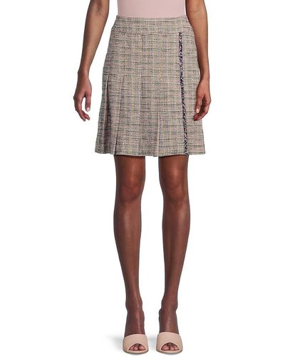 Akris Punto Tweed Knife Pleated Mini Skirt - White