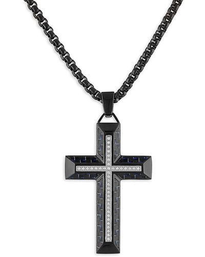 Esquire Black Ip Stainless Steel & 0.2 Tcw Diamond Cross Pendant Necklace - Metallic