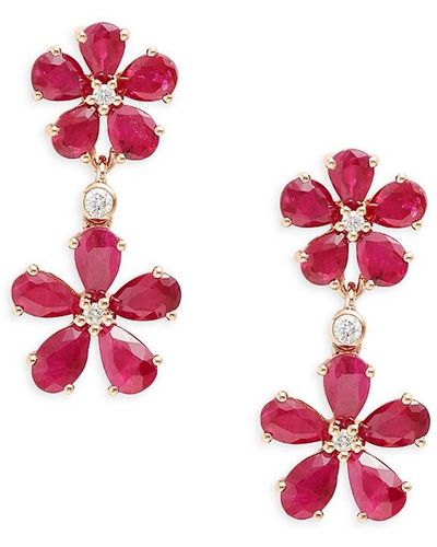 Effy 14K Rose, Rubies, & Diamond Flower Earrings - Pink
