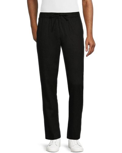 Saks Fifth Avenue Drawstring Linen Blend Trousers - Black
