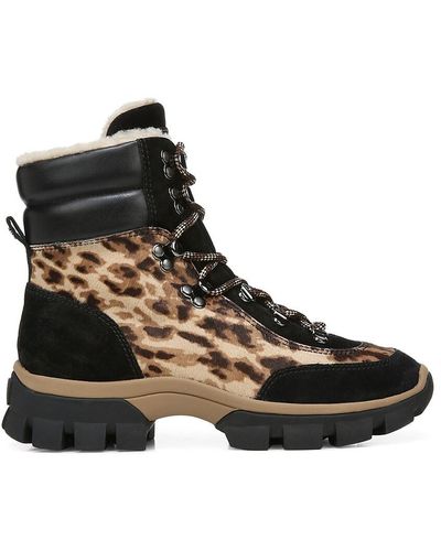Veronica Beard Galina Leopard Shearling & Leather Boots - Black