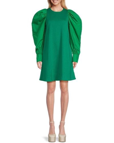 AREA STARS Puff Sleeve A Line Mini Dress - Green