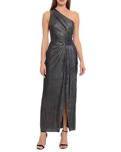 Maggy London One Shoulder Metallic Sheath Dress - Black