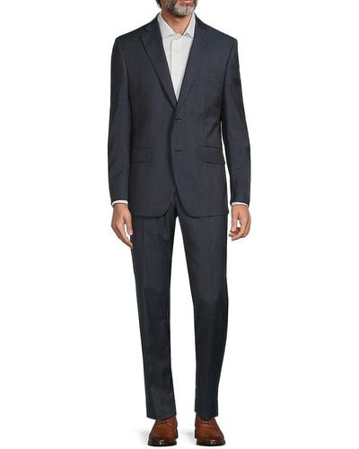 Saks Fifth Avenue Plaid Wool Suit - Black