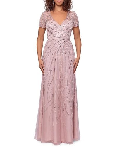 Xscape Beaded Chiffon A Line Gown - Pink