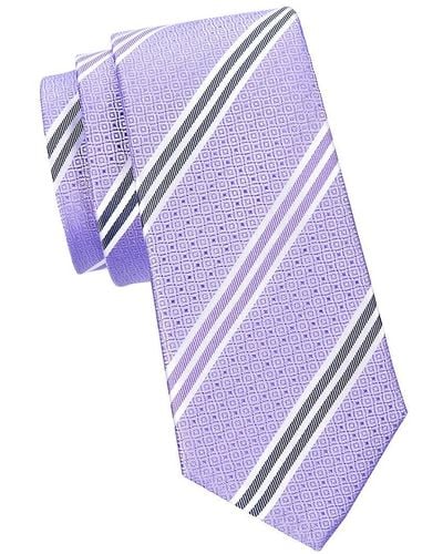 Canali Striped Silk Tie - Purple