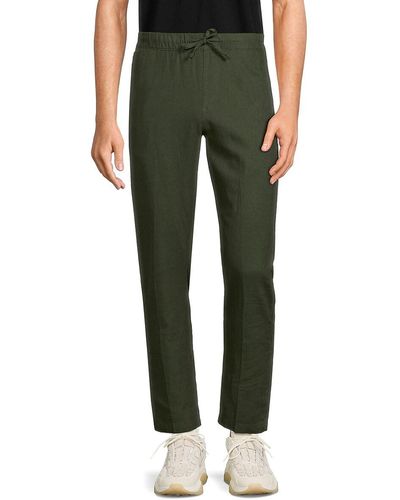 Saks Fifth Avenue Drawstring Linen Blend Pants - Green