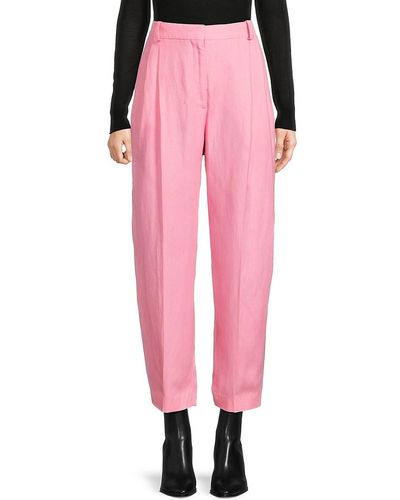Stella McCartney Pleated Linen Blend Cropped Pants - Pink