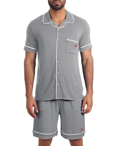 Jared Lang Cherry 2-piece Camp Shirt & Shorts Pyjama Set - Grey