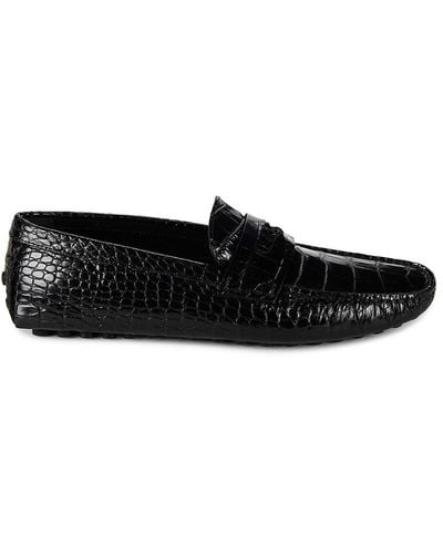 Roberto Cavalli Croc Embossed Leather Driving Loafers - Black