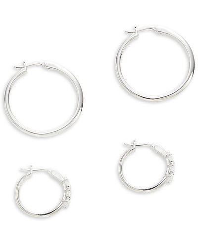 Adriana Orsini 2-pair Zoe Rhodium Plated Cubic Zirconia Hoop Earrings - White