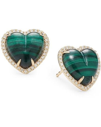Effy 14K, Malachite & Diamond Heart Stud Earrings - Green