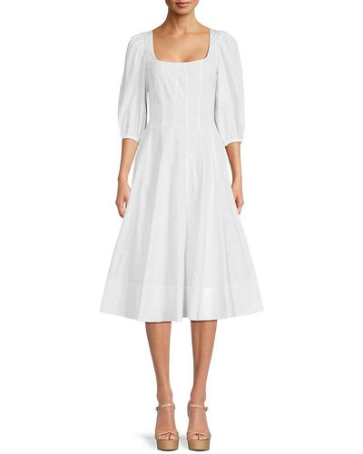 STAUD Swells Puff Sleeve Midi Dress - White