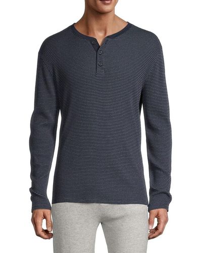 Vince Striped Thermal Long Sleeve Henley - Blue