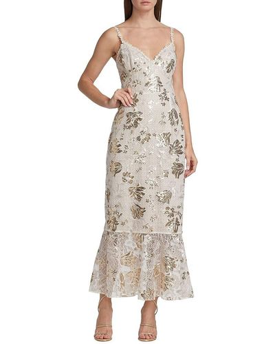 Marchesa Floral Sequin Gown - Natural